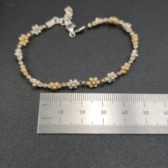 7 Inch Sterling Silver Zig Zag Beaded Flower Handmade Bracelet A7235 - Picture 5 of 6